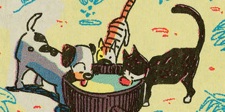  A MUTTS illustration from Patrick McDonnell featuring three animals drinking water out of a bowl