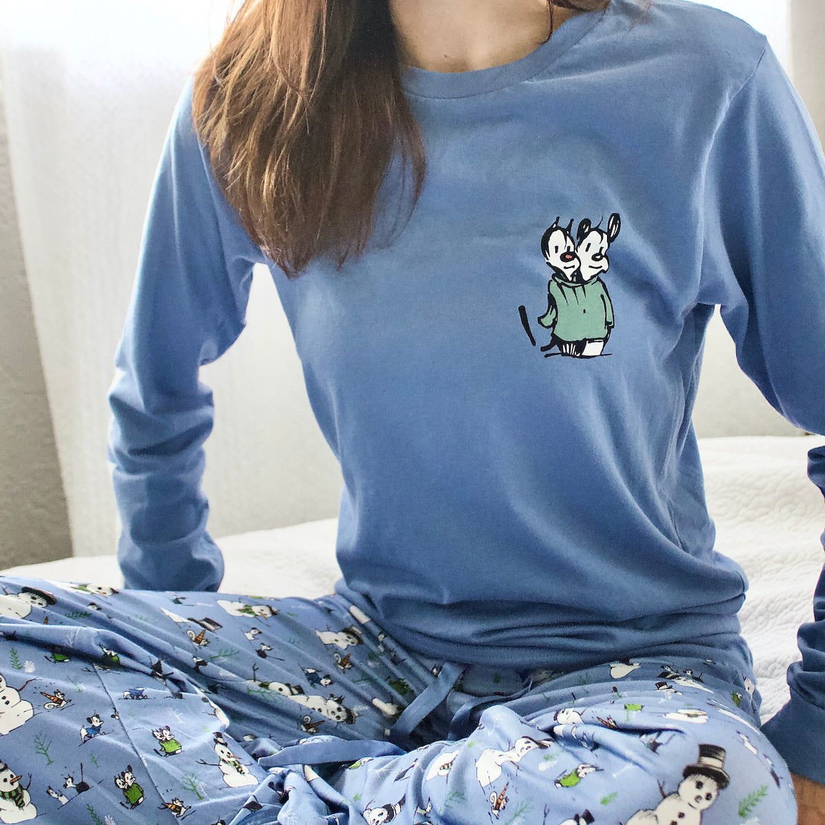 Women's Autumn Cute Cartoon Cat Polka Dot Long Sleeve Pajama Set Cotton Top  Long Pants Sleepwear