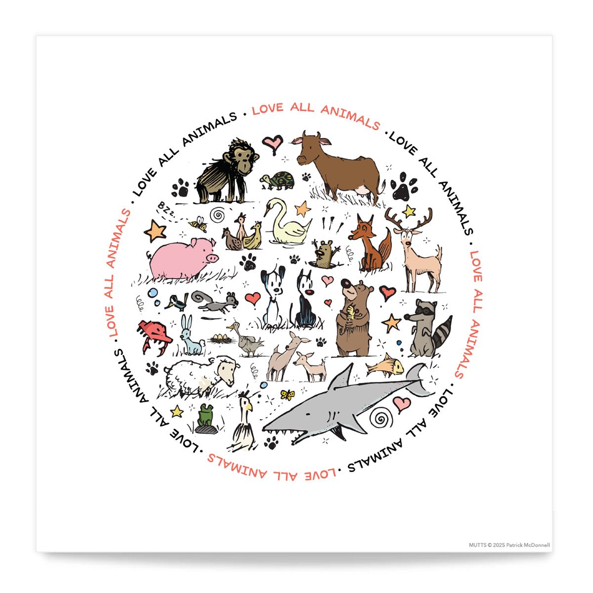 'Love All Animals' Standard Art Print - MUTTS
