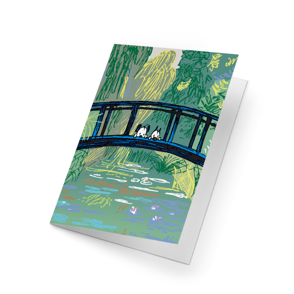 'MUTTS Over Water Lilies' Title Panel Greeting Card