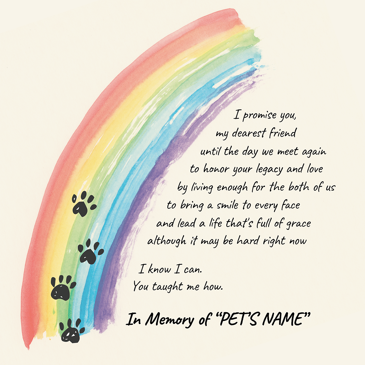 Customizable Rainbow Bridge Poem Print