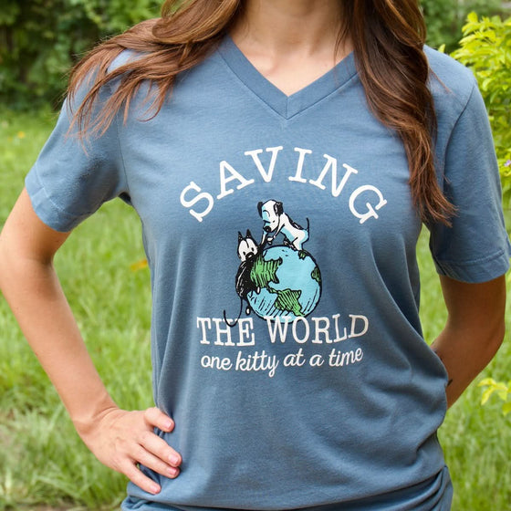 V-Neck 'Saving the World' Short Sleeve Tee