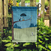 This sweet, 12" x 18" garden flag for animal lovers features Mooch standing on a tree branch in the pouring rain holding an umbrella over a nest of chicks, while Earl looks up from the ground below.