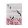 'Stop and Smell the Roses' Journal front with pink and white striping, illustrated roses and mutts characters mooch and earl